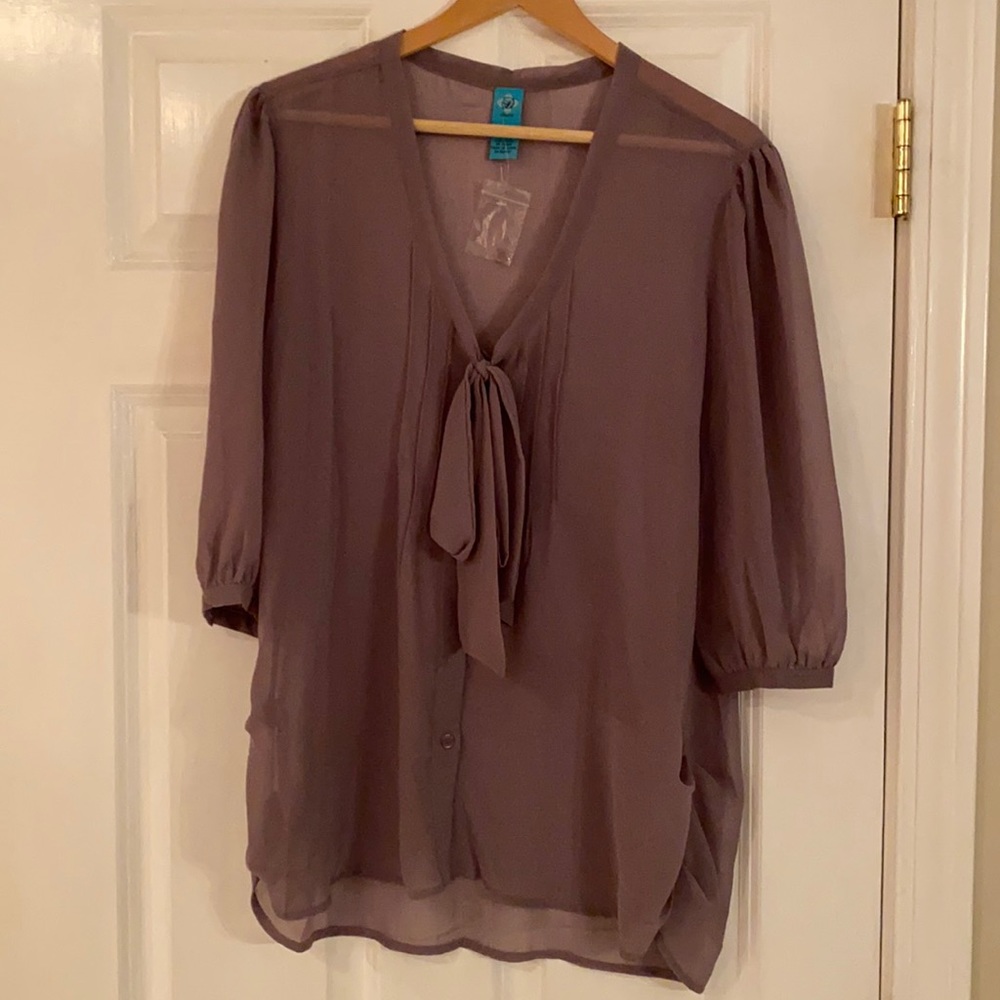 Lilac sheer elbow sleeve blouse